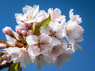 Closeup of beautiful cherry blossoms on a tree branch