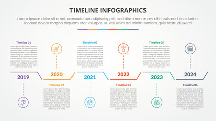 timeline milestone infographic concept with creative table box horizontal direction up and down for slide presentation with 6 point list