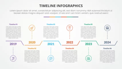 Deurstickers timeline milestone infographic concept with creative table box horizontal direction up and down for slide presentation with 6 point list © fatmawati