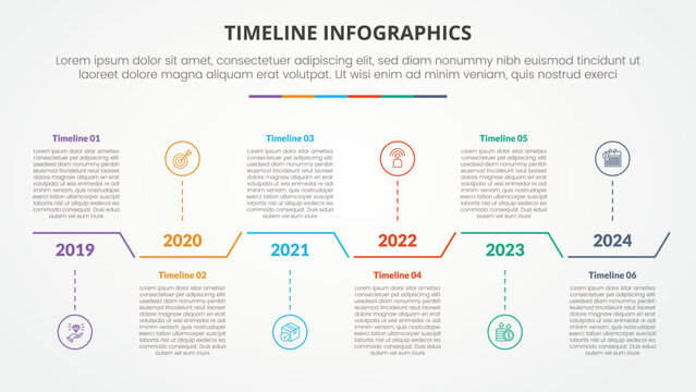 timeline milestone infographic concept with creative table box horizontal direction up and down for slide presentation with 6 point list