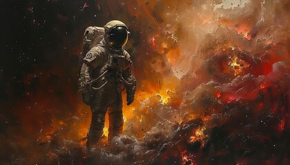 Fototapeta premium an astronaut standing in outer space, in the style of photo-realistic landscapes. Generative AI