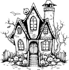 Digital illustration of a simple haunted Halloween house