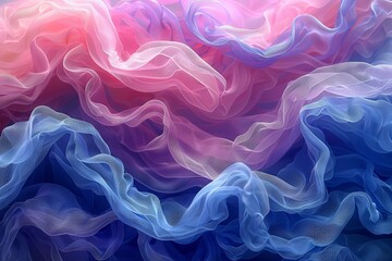 Obraz premium wallpaper with pink and blue clouds, in the style of flowing fabrics, smokey background, mysterious dreamscapes, matte photo. Generative AI.