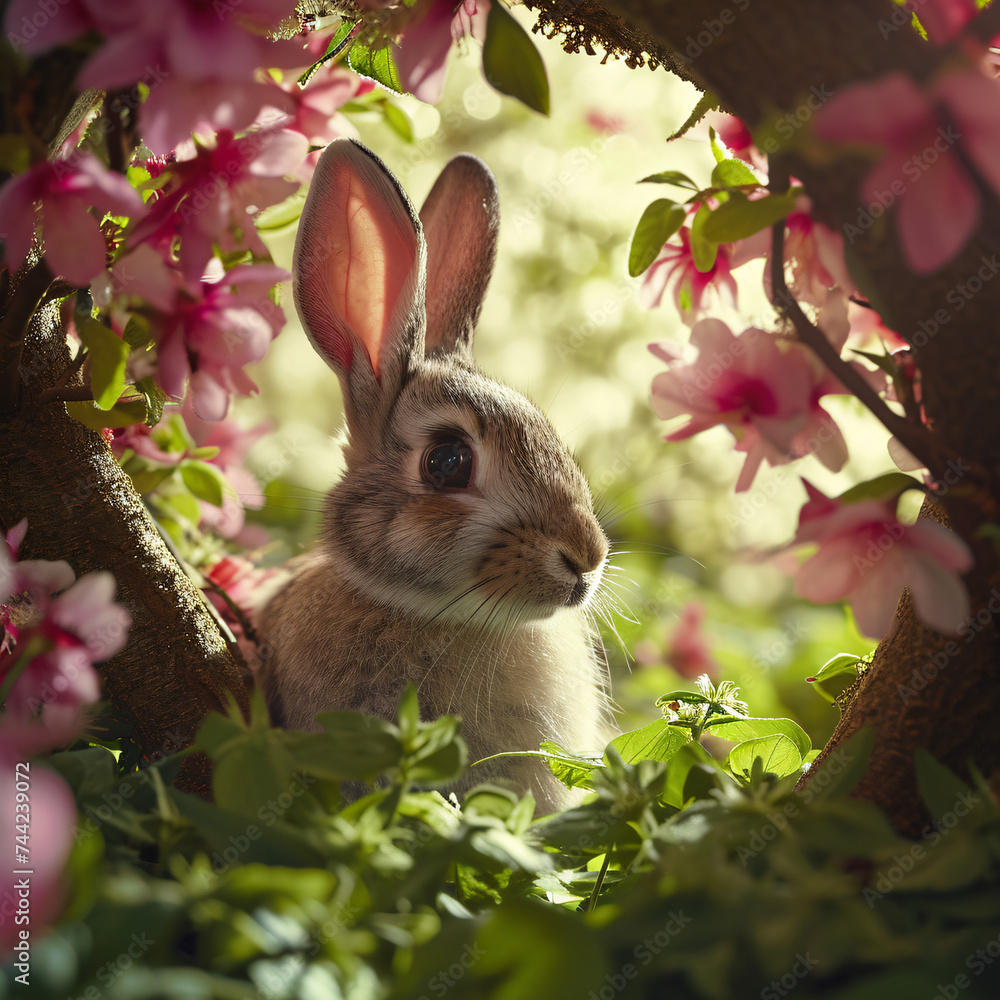 Wall mural Easter bunny in the garden POV - Wall murals