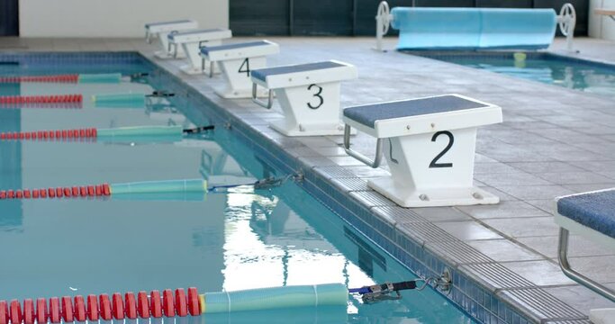 Starting blocks at a swimming pool ready for a race