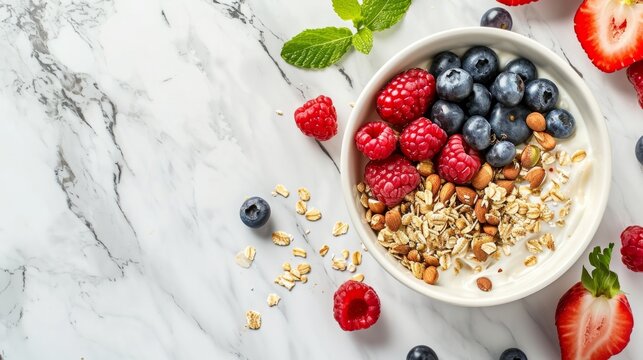 healthy breakfast with fresh fruits and oatmeal generative ai