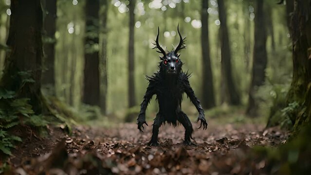 Strange and eerie-looking creature walking through dense forest, sending shivers down spine as it moves stealthily among the trees