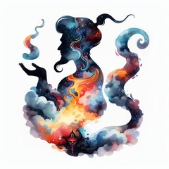 Abstract smoke illustration of fairy tale magic genie. - obrazy, fototapety, plakaty