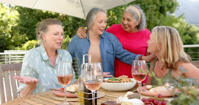 Senior diverse group of women sharing a laugh at an outdoor gathering