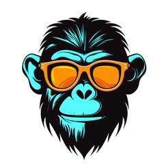monkey wearing sunglasses. Vector illustration isolated on white background.