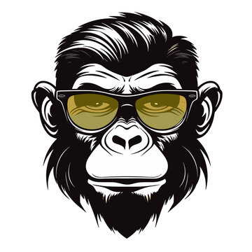 Chimpanzee head with sunglasses isolated vector illustration on white background