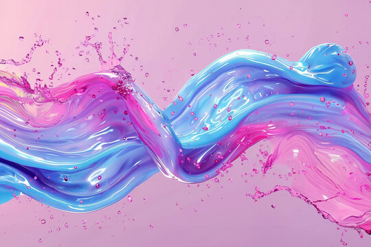 Fluorescent colors fluid 3d splash on pink background