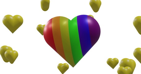 Image of colorful hearts moving on white background
