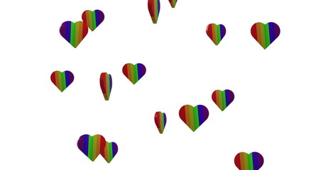 Image of rainbow hearts moving on white background