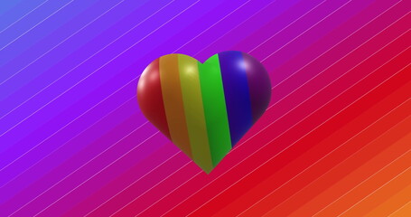 Image of rainbow heart moving on colorful background
