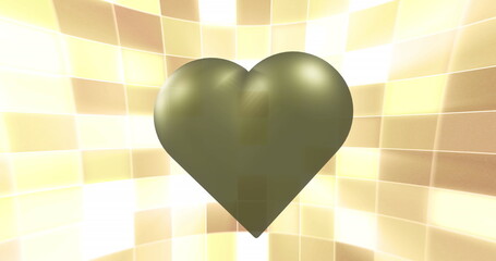 Image of gold heart moving over glowing squares