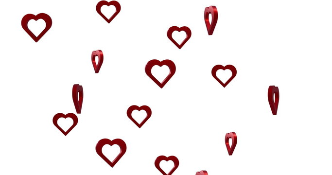 Image of red hearts moving on white background