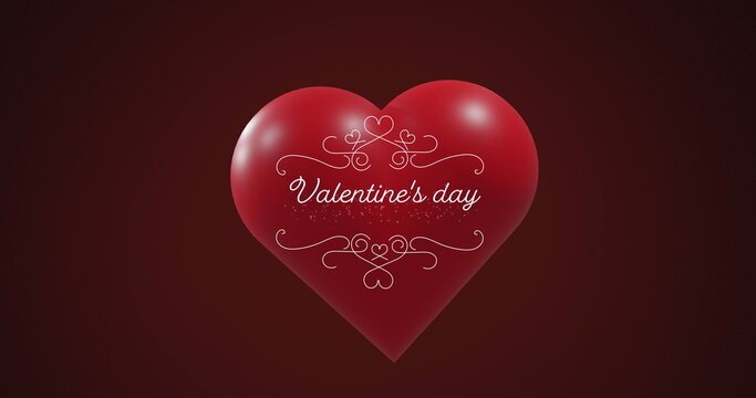 Image of valentine's day text over red heart on black background