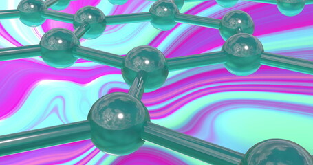 Image of micro of molecules models over green and purple background