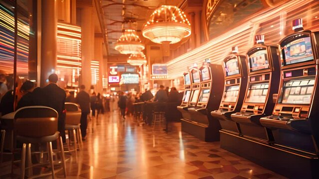 Busy Casino Room With Slot Machines Generative AI