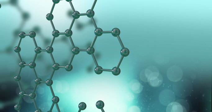 Image of micro of molecules models over blue background