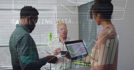 Image of data processing over diverse business people in office