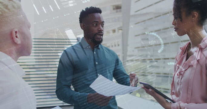 Image of data processing over diverse business people in office