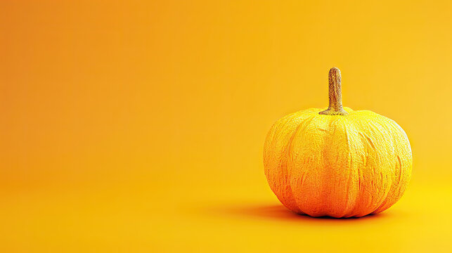 Pumpkin on Mustard Yellow Background Autumn Concept