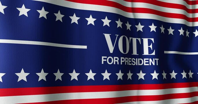 Animation of vote for president text over american flag