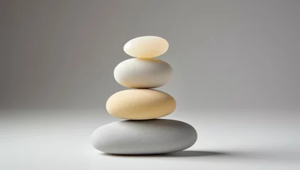 Fotobehang Stack of zen stones on beige background. © Darcraft