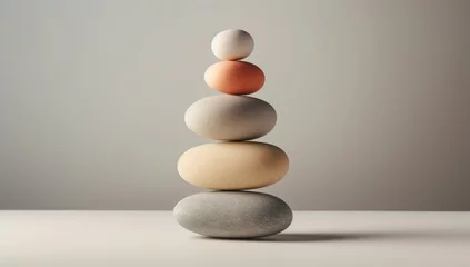 Tuinposter Stack of zen stones on beige background. © Darcraft