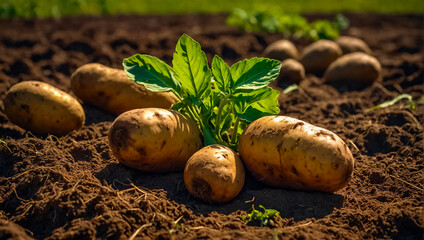 Potato harvest on the ground close up