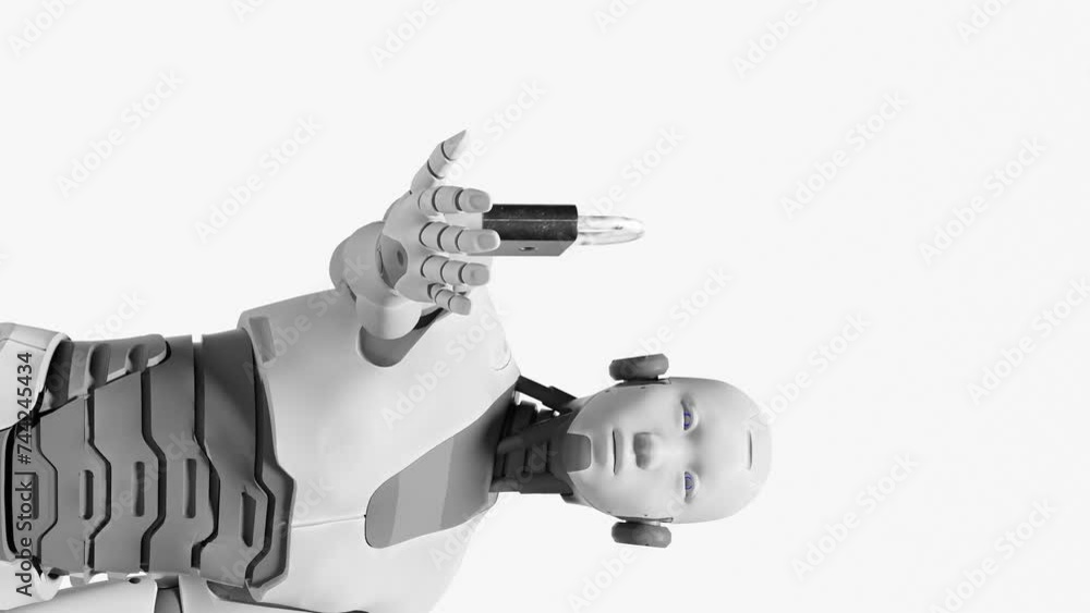 Poster humanoid prototype artificial intelligence holding padlock over palm hand concept of cyber attack of