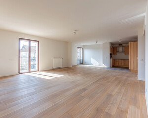 Fototapeta premium Interior of empty home living room with wooden floor