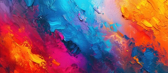 This image showcases a colorful painting filled with a variety of bold and vibrant colors. The painting is done in an abstract style, creating a mesmerizing background that captivates the viewers