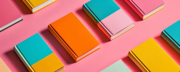 Pattern of colorful books. Light pastel colors, Concept of libraries, education, reading, novels, poetry, studying.