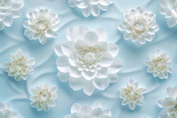 Floral pattern of white flowers on a pastel blue background. The concept of spring, nature and beauty.