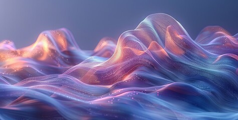 Fototapeta premium holographic abstract background, in the style of light violet and sky-blue, sinuous lines, fluid lines and curves, light blue and white. Generative AI.