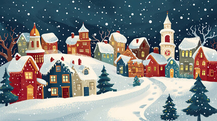 Christmas village in vintage style. Winter Village