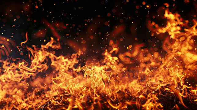 Realistic Fire Stock Image on Black Background 8K