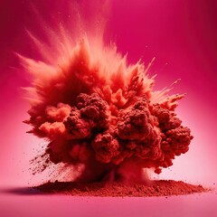 Dynamic explosion of red powder, bright color splash abstract background