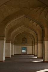 Agra, Uttar Pradesh / India - February 8, 2012 : Circumferential gallery around the cenotaph at the tomb of Akbar.