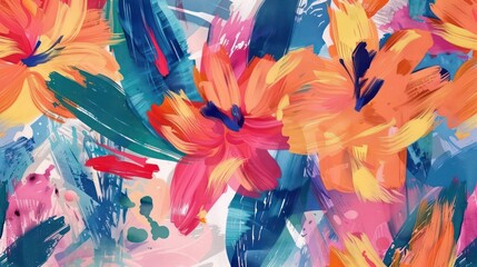 Abstract flowers, original hand drawn, impressionism style, color texture, brush strokes of paint, art background. Modern art. Contemporary art. - obrazy, fototapety, plakaty