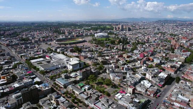 Bogota, Colombia. Drone Shot of El Campin Football Stadium and Neighborhood