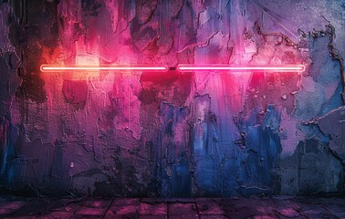 neon light from two neon tubes on a dark wall, in the style of light magenta and dark azure, rough texture, light navy and dark crimson, minimalist backgrounds. Generative AI