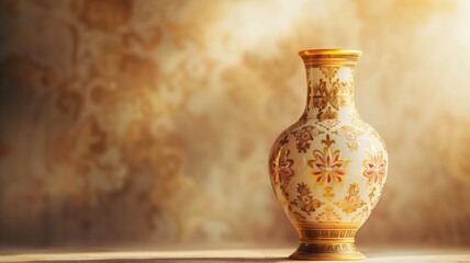 A decorative vase with intricate golden patterns - obrazy, fototapety, plakaty