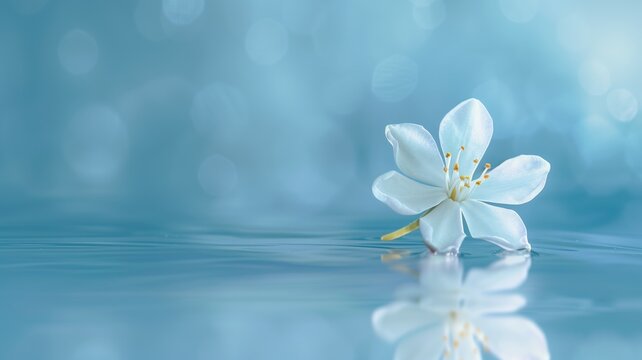 Delicate white flower floating on water