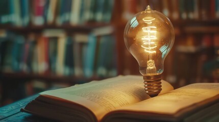 Light bulb with book, Idea concept for innovation idea, power of knowledge, power of reading, Self-learning, education knowledge. Internet education course degree, Idea of learning online class. - obrazy, fototapety, plakaty