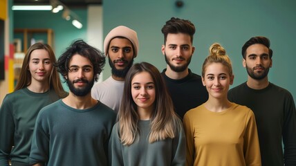 Diverse group picture of young freelancers man and woman standing looking at the camera
