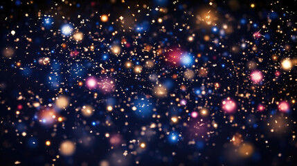 Obraz premium Abstract defocused bakground. Creative blurred background in dark blue with golden sparkles, beautiful bokeh